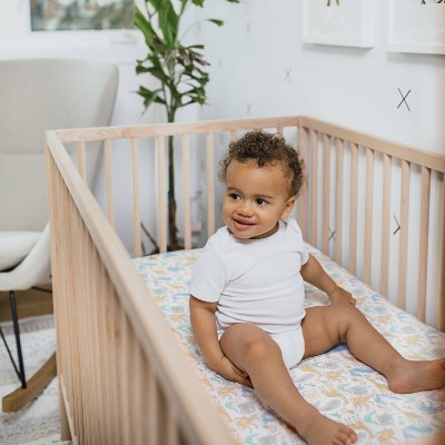 Gray Cotton Muslin Crib Sheet with Natural History Print