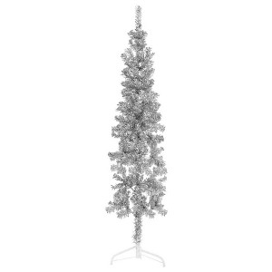 Slim Artificial Half Christmas Tree Silver PVC, Steel Slim - 1 of 4