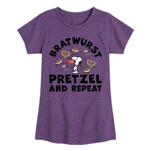 Girls' - Peanuts - Bratwurst Pretzel And Repeat Snoopy Fitted Short Sleeve Graphic T-Shirt - 1 of 4