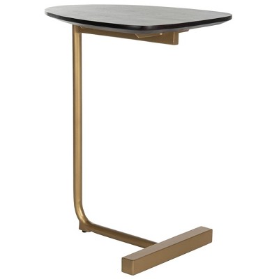 Transitional Triangular Black & Gold Wood Metal C-Table