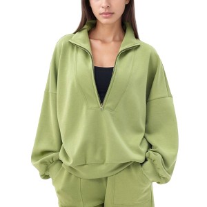Anna-Kaci Active Women's Long Sleeve Woven Half Zip Pullover Top with Stand Collar and Elastic Cuffs - 1 of 4