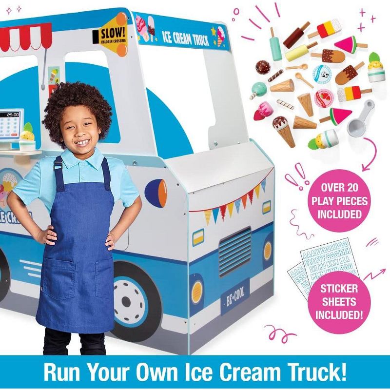 Svan Ice Cream Truck Wooden Playset, 20 Fun Toy Pieces Including Freezer, Steering Wheel, Sink & Sticker Sheet for Kids Name, 3 of 4