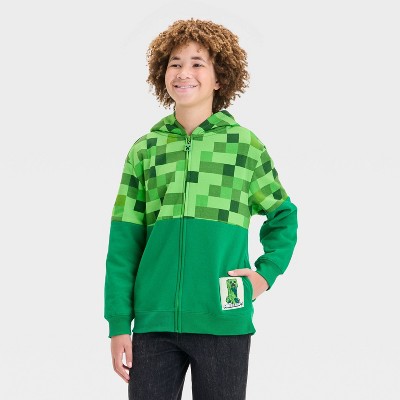 Boys' Minecraft Creeper Character Hooded Sweatshirt - Green