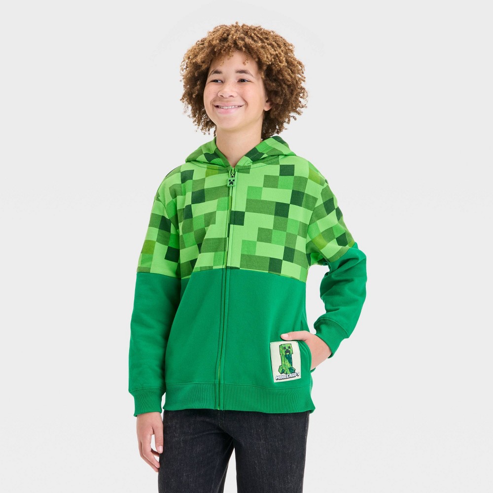 Boys' Minecraft Creeper Character Hooded Sweatshirt - Green XL
