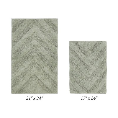 Hugo 2-Piece Bath Rug Set 100% Premium Cotton Tufted Chevron Pattern Bathmats for Bathroom, Super Soft Absorbent Machine Washable