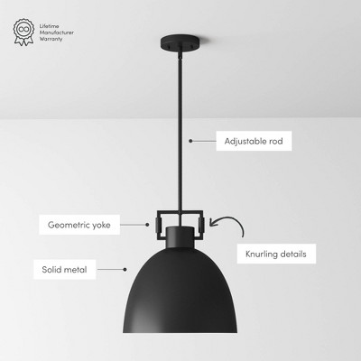Matte Black Metal Dome Pendant Lights with Adjustable Cord, Set of 2