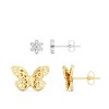 Gilded Lab Grown Diamond Accent 14KT Yellow Gold Over Sterling Silver Butterfly & Sterling Silver Flower Stud Earring Set, SI1-SI2 Clarity, F-G Color - 3 of 4