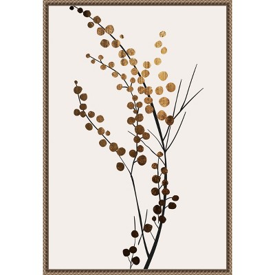 Golden Winter Florals Beaded Framed Canvas Wall Art 16 x 23
