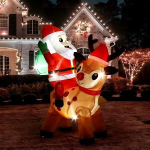 7FT Christmas Inflatable Santa Outdoor Decoration Polyester Inflatable Santa Claus Reindeer, Equipped with Lights for Indoor Outdoor Holiday Party - 1 of 4