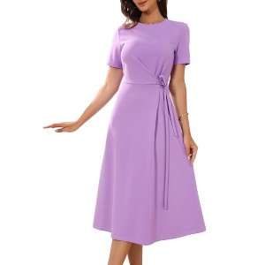 INSPIRE CHIC Women's Summer Elegant Crew Neck Tie Waist Short Sleeve Midi Dress - 1 of 4