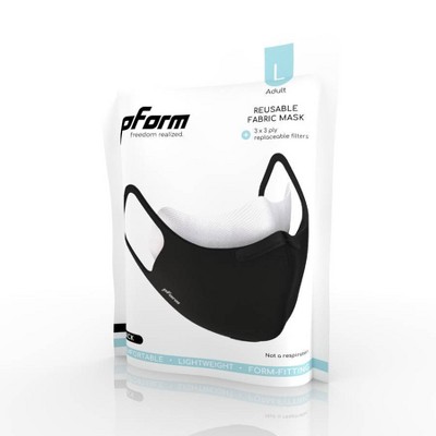 Pform Resuable Fabric Dual Protection Face Mask with 3 Replacement Filters - Large - Black