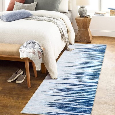 Modern Stripe Rug Soft Washable Rugs for Living Room Stain Resistant Pet-Friendly Carpet, 2'x6' Blue