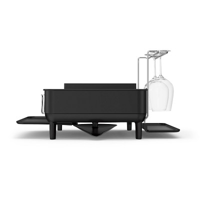 Matte Black Stainless Steel Frame Dishrack with Wine Glass Holder