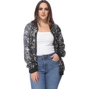 Anna-Kaci Women's Plus Size Sequin Bomber Jacket - 1 of 4