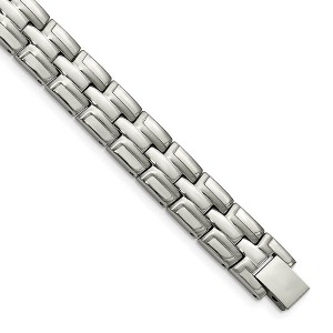 Black Bow Jewelry 12mm Stainless Steel Brushed & Polished Panther Link Bracelet, 8.5 In - 1 of 4