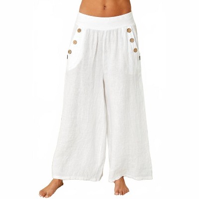 Women's Linen Button Detail Palazzo Pants - Venti6