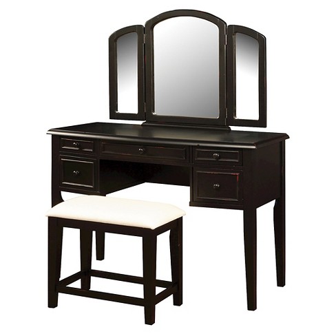 Simone Vanity Mirror Bench Antique, Antique Vanity Table With Mirror And Bench