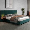 NicBex King Size Upholstered Bed Frame with Velvet Tufted Headboard,Platform Bed Frame with Floating Nightstand LED and USB Built-in,Green - 2 of 4