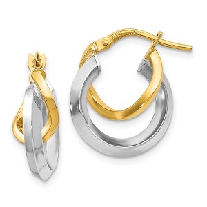 Black Bow Jewelry 16mm (5/8 Inch) 14k Two Tone Gold Polished Double Round Hoop Earrings - 1 of 4