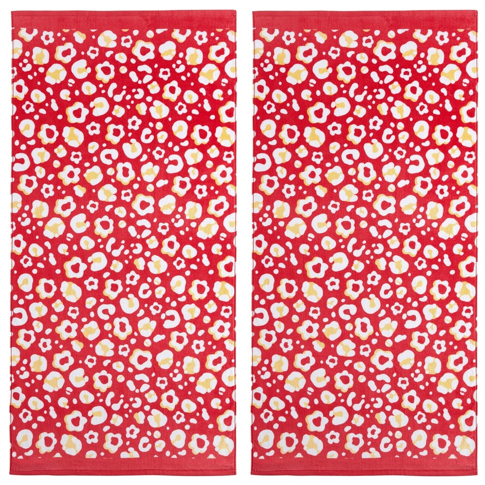 Photos - Towel 2pk Animal Fiber Reactive Printed Beach  Coral - Mudd