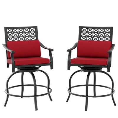 Outdoor High Swivel Bar Stools, Bar Height Patio Chairs with Seat Cushion, Counter Height Tall Patio Swivel Chairs, Outdoor Swivel Bar Chairs Set of 2