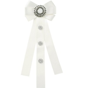 INSPIRE CHIC Women's Rhinestone Decor Ribbon Long Bow Brooch Ties - 1 of 4