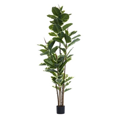 Tree City 6 Ft Artificial Rubber Tree – Realistic Faux Ficus Plant in Pot – Large Tropical Floor Tree