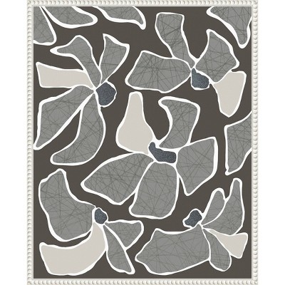 Grey Flower Blooms II Abstract Canvas Print with White Frame