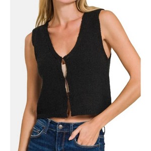 Women's Hook And Eye Closure V-neck Sweater Vest - ZENANA - 1 of 3