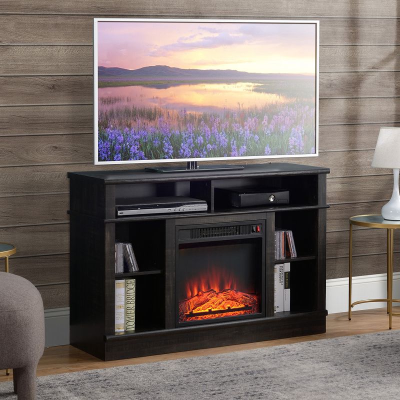 HOMCOM Electric Fireplace TV Stand Console for TV's up to 50", Living Room Entertainment Center with Adjustable Shelves, 6 Cubby Storage, Espresso, 3 of 7