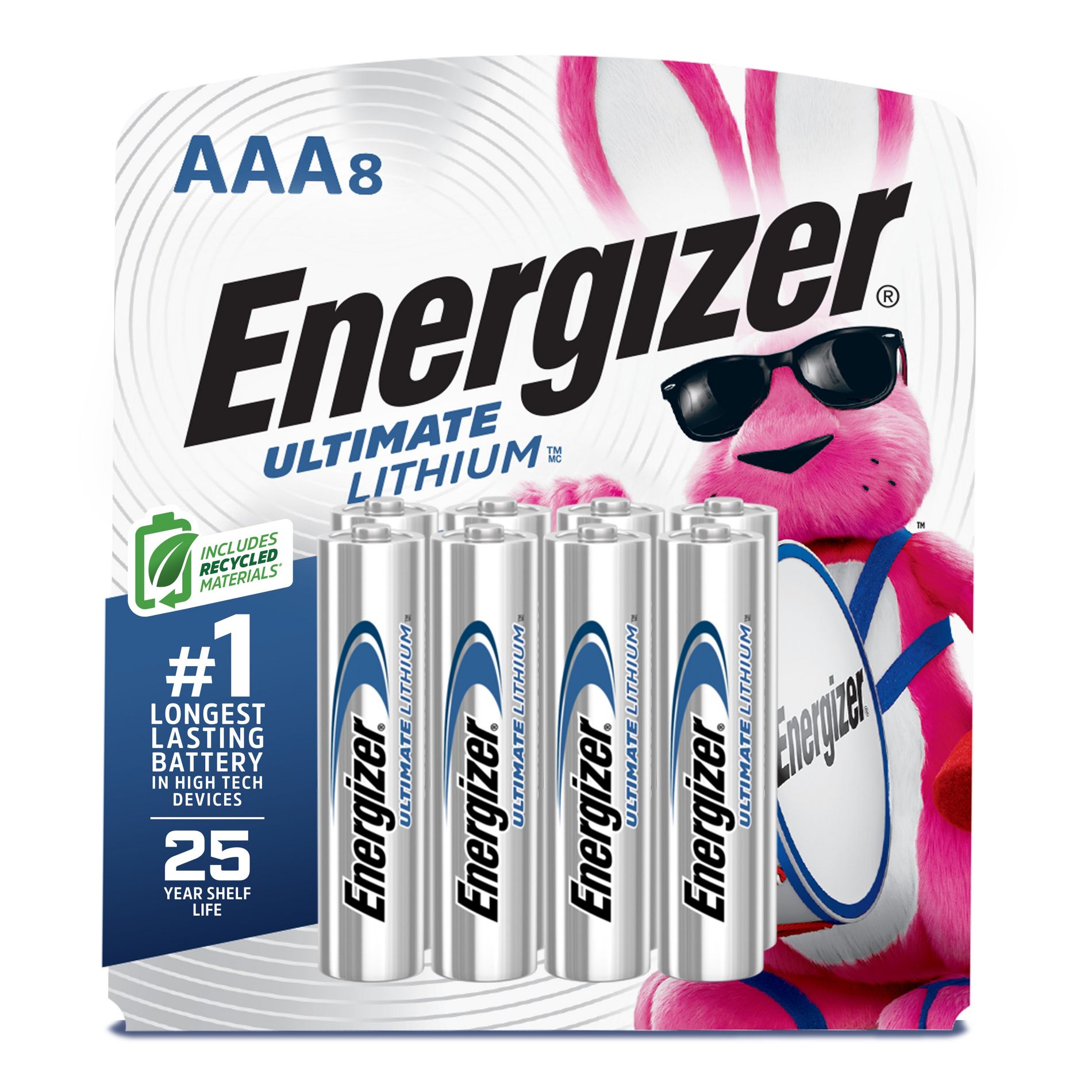 Energizer Ultimate Lithium AAA Batteries - 8pk Lithium Battery: 1200mAh, Silver, 1.5V
