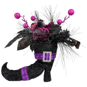 Northlight Witch's Boot with Glittered Foliage Halloween Decoration - 12" - 1 of 4