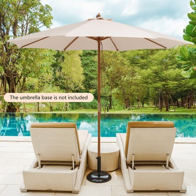 Beige 10ft Wooden Market Umbrella with Pulley System and Fabric Canopy