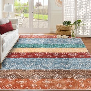 Boho Machine Washable Rug for Living Room Modern Non-Slip Rug for Bedroom Traditional Low Pile Indoor Mat for Dining Room - 1 of 4