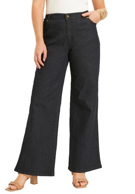 June + Vie by Roaman's Women's Plus Size June Fit Wide-Leg Jeans
