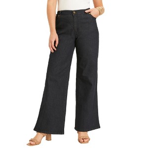 June + Vie by Roaman's Women's Plus Size June Fit Wide-Leg Jeans - 1 of 4