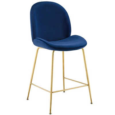 Modway Scoop Gold Stainless Steel Leg Performance Velvet Counter Stool Navy
