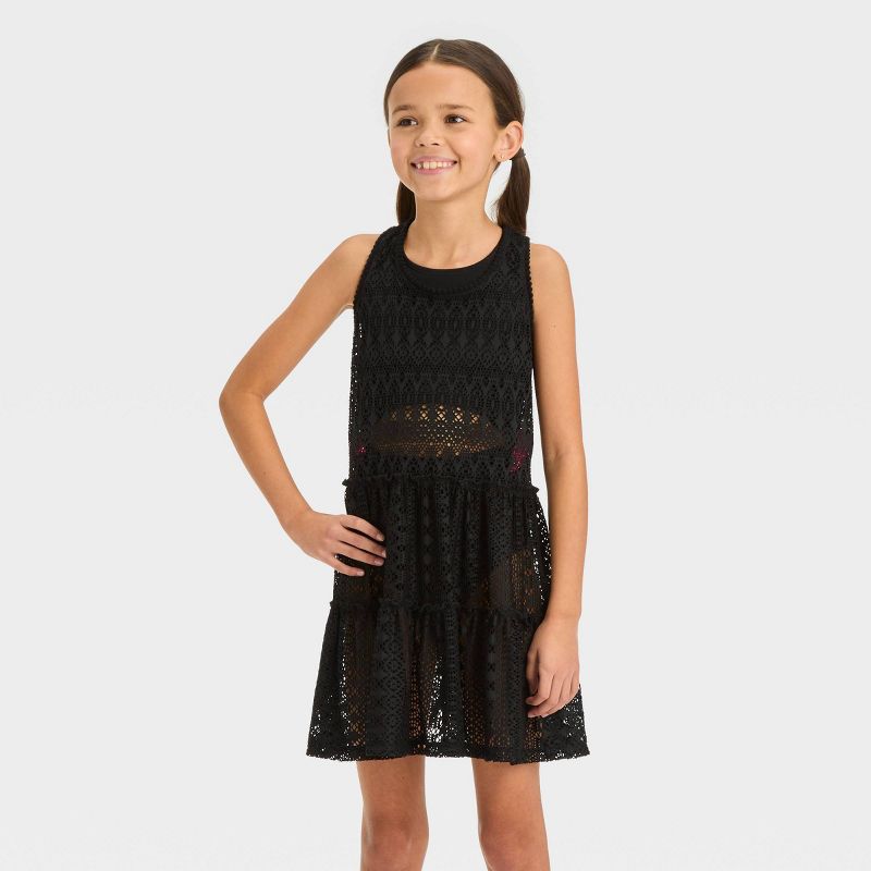 Girls' Solid Crochet Cover Up Dress - Cat & Jack™, 1 of 5