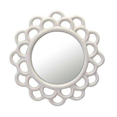 9" Floral Round Cutout Ceramic Wall Hanging Mirror Ivory - Stonebriar Collection