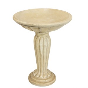 Sunnydaze Outdoor Glass Fiber Reinforced Concrete Patio Garden Grecian Column Style Bird Bath - 20" - White - 1 of 4