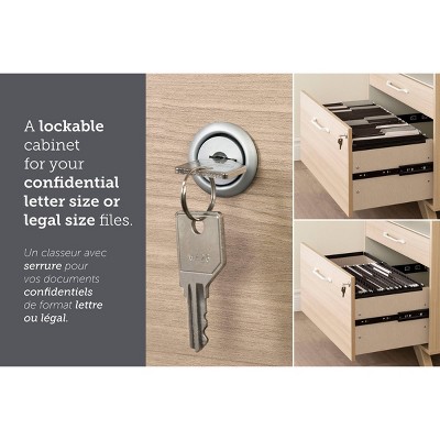 Beige 2-Drawer Lockable Lateral File Cabinet with Open Cubby
