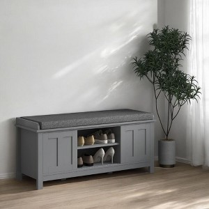 Alilang 44.00 inches Upholstered Entryway Bench with Hidden Storage and Open Shelves-Gray - 1 of 4