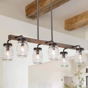 LNC Maison Farmhouse Linear Kitchen Island Pendant  Lights, Black and Antique Brown with Clear Glass Mason Jar,25.5in/27.5in - 1 of 4