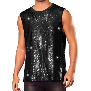 INSPIRE CHIC Men's Crew Neck Sleeveless Party Shiny Sequin Tank Top - 1 of 4