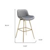 HomeRoots Set of Two 29" Gray and Gold Velvet and Metal Low Back Bar Height Swivel Bar Chairs - 3 of 4
