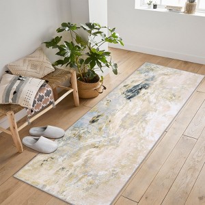 Machine Washable Non-Slip Runner, Modern Abstract Geometric Print Area Rug, Traditional Carpet for Hallway Bedroom Living Room - 1 of 4