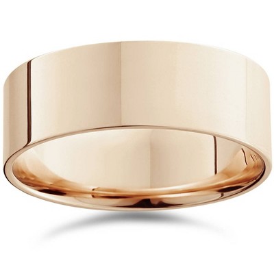 Pompeii3 8mm Flat High Polished Comfort Fit Plain Wedding Band 14K Rose Gold Ring