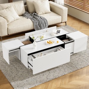 Coffee Table with Hidden Storage - Wide Tabletop, 2 Hidden Storage Space and 2 Large Drawers, Modern Design - 1 of 4