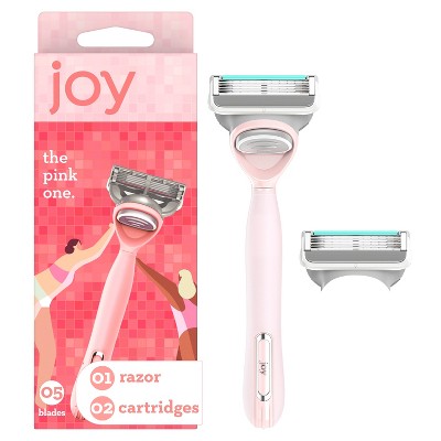 joy pink razor for women, shave kit with 1 handle + 2 razor blade refills
