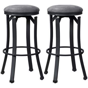 HOMCOM Bar Stools Set of 2, Vintage Barstools with Footrest, Microfiber Cloth Bar Chairs 29 Inch Seat Height with Steel Legs